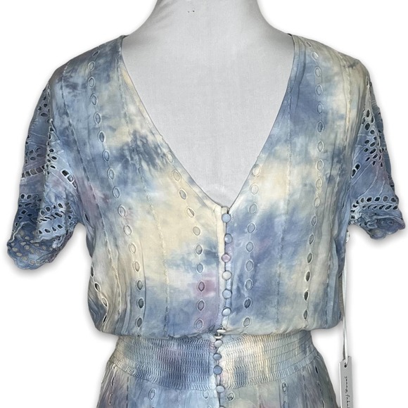 YFB NWT Young Fabulous & Broke Costa Maxi Dress XS Tie Dye Eyelet Lace - Picture 3 of 13